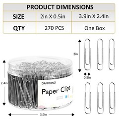 Silver Jumbo Paper Clips, 270pcs 2 Inch (50 mm) Paper Clip, Large Paperclips …
