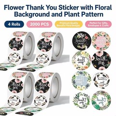 2000 PCS Floral Thank You Stickers Waterproof Easy Peel for Gifts&Envelopes Roll