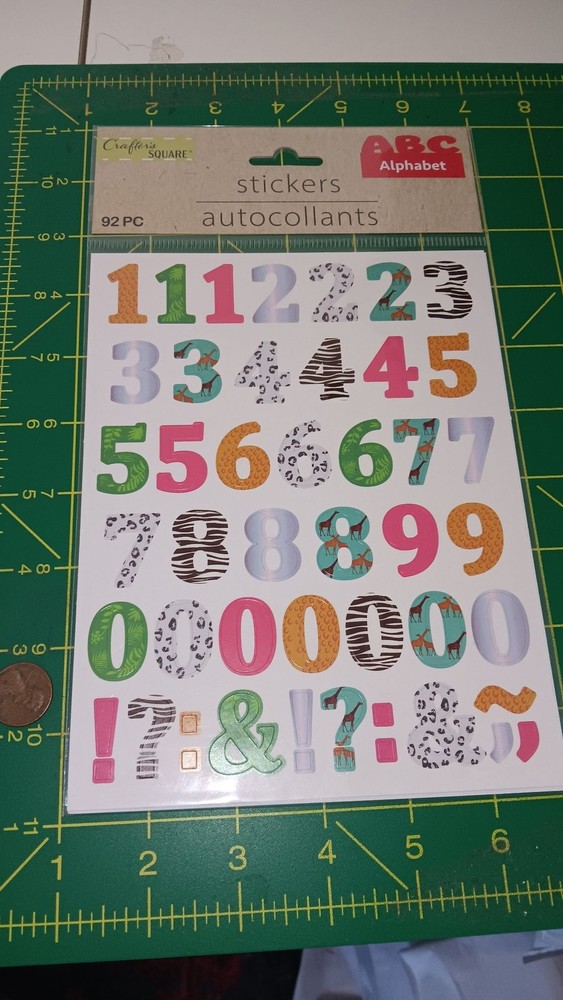 Crafters Square Stickers Alphabet Numbers 92PC Scrapbook Craft Sticker Sheet