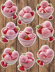 Strawberry Ice Cream Die Cut Vinyl Stickers Set Scrapbooking Laptop Waterbottle