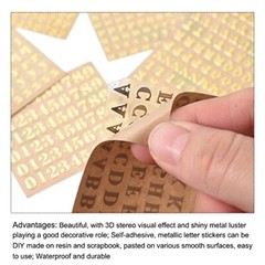 8 Sheets Letter Resin Stickers 3D Small A to Z Mini Alphabet Sticker Gold