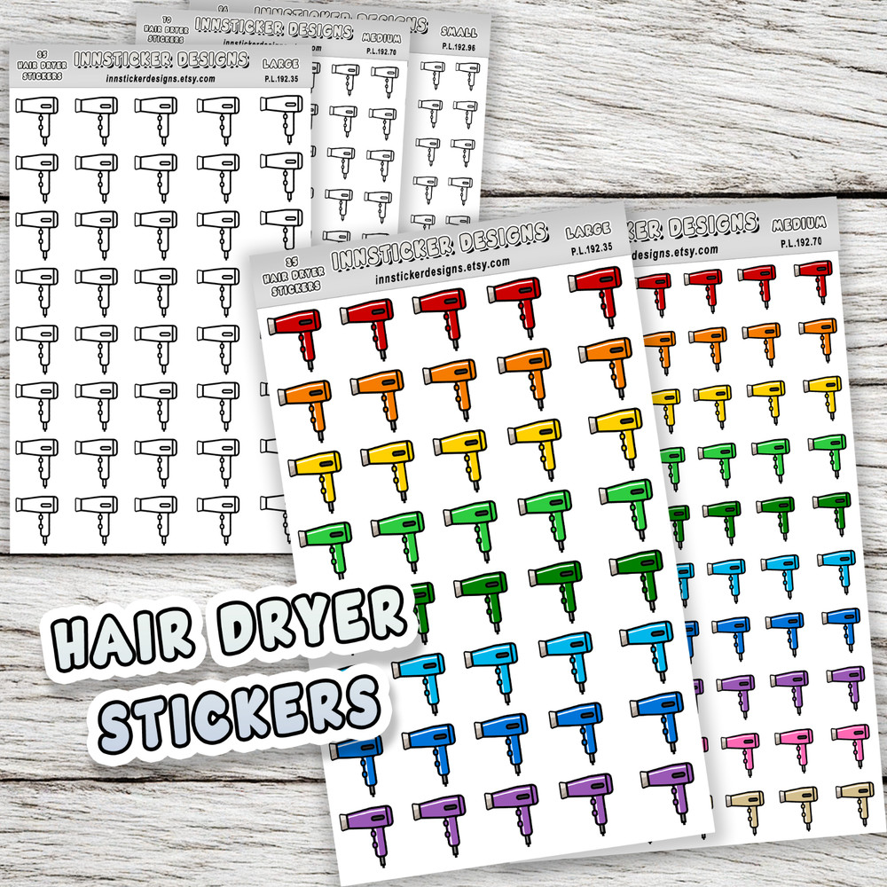 Hair Dryer Stickers, Mini Icon Reminder Planner stickers, Journals, Scrapbooks