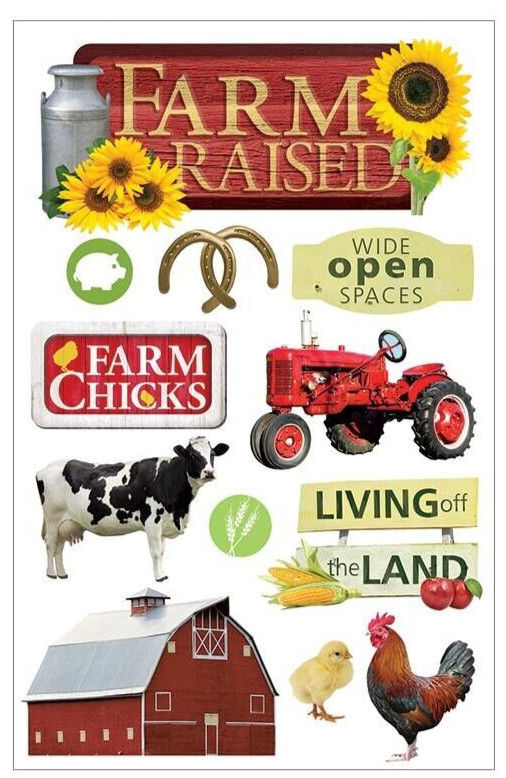 PAPER HOUSE 3D STICKERS – FARM RAISED – Tractor, Barn, Rooster, Chic, Cow, Corn
