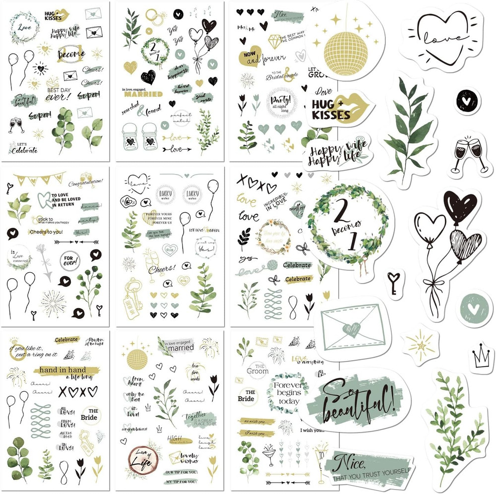 Wedding Stickers for Scrapbook | 9 Sheets Wedding Scrapbook Stickers | 241 Water