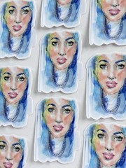 Sticker, Woman, Girl, Lady, Blue, Mini Art Painting, Abstract, A Painted Page