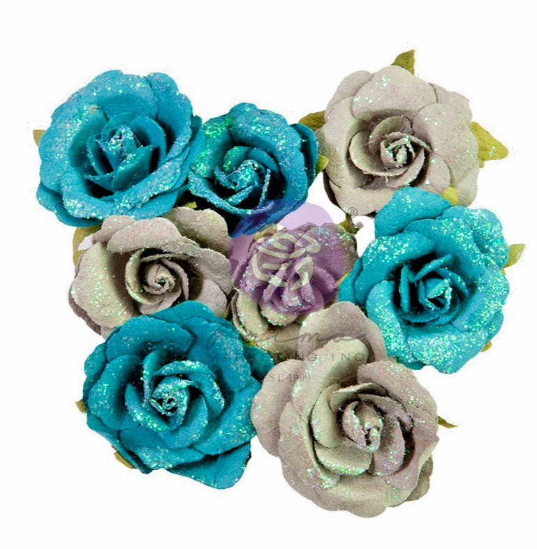 Prima Flowers Lost In Wonderland BLUE ILLUSION 8/pk Turquoise Grey 665777