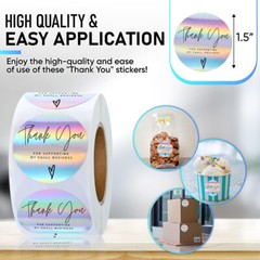 1000Pc 1.5 inch Thank You for Supporting My Small Business Rainbow Holo Stickers