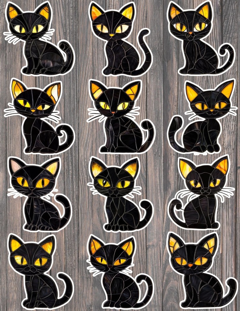Stained Glass Cat Die Cut Vinyl Stickers Set Scrapbooking Laptop Waterbottle