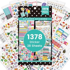 Planner Stickers 28 Sheets 1378pcs Journal Stickers Monthly Weekly Daily Green
