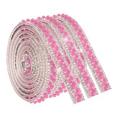 3 Pcs 3 Yard Pearl Rhinestone Ribbons, 1cm Pearls Rhinestone Tape Pink