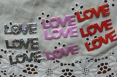 Satin LOVE Word – 10 SILVER SPARKLE – Approx 40mm x 12mm – Green Tara B