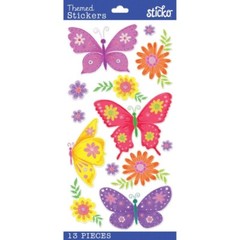 Crafts Stickers Sticko Paper Butterflies Flowers Wings Bright Purple Pink Yellow