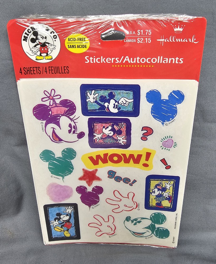 Hallmark Disney Mickey & Minnie Mouse Art Stickers 4 Sheets Sealed White