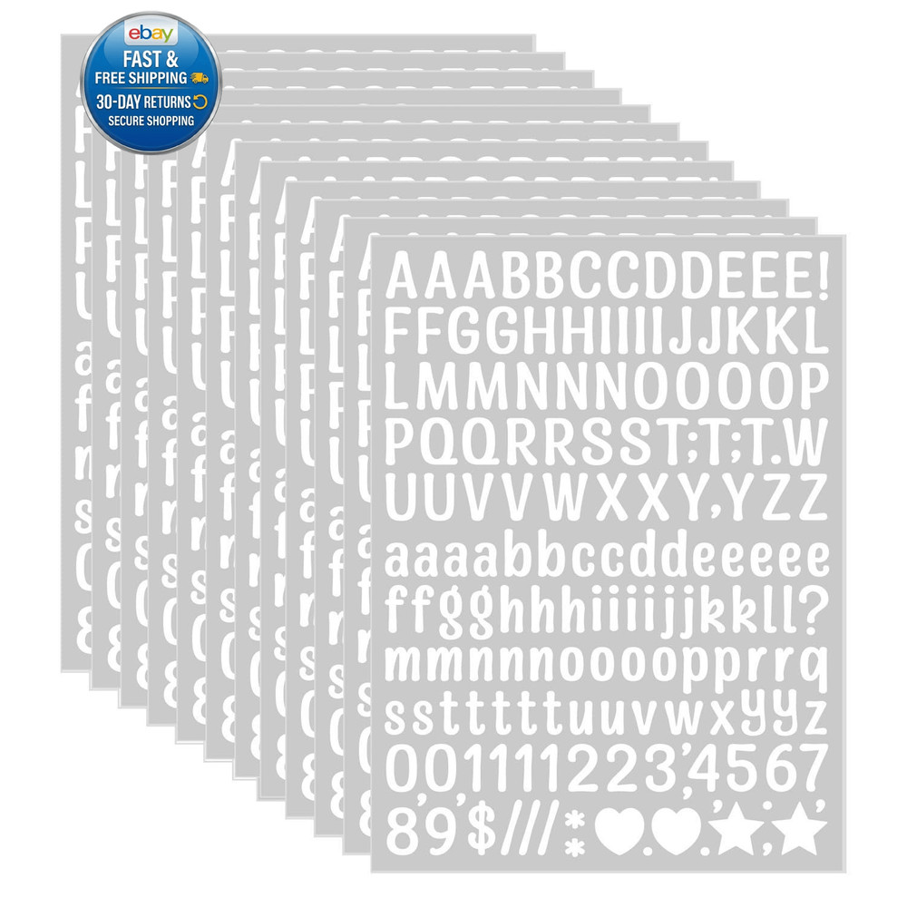 1860 Letter Stickers 12 Sheets Small Alphabet 0.5 inch, White