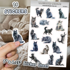 Nebelung Cat Stickers, for Journals, Scrapbooks, Planners, Glossy, Matte