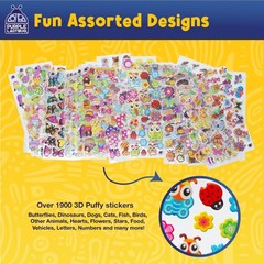 Purple Ladybug Puffy Stickers for Kids, 80 Reusable Sheets, 3D Designs