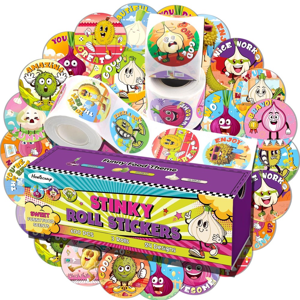 Smelly Scratch and Sniff Stickers for Kids, 3 Rolls, 600 PCS, 24 Designs