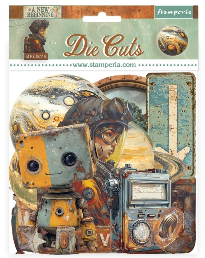 Stamperia A NEW BEGINNING Die Cuts Chipboard Robots Space 47/pk DFLDC129