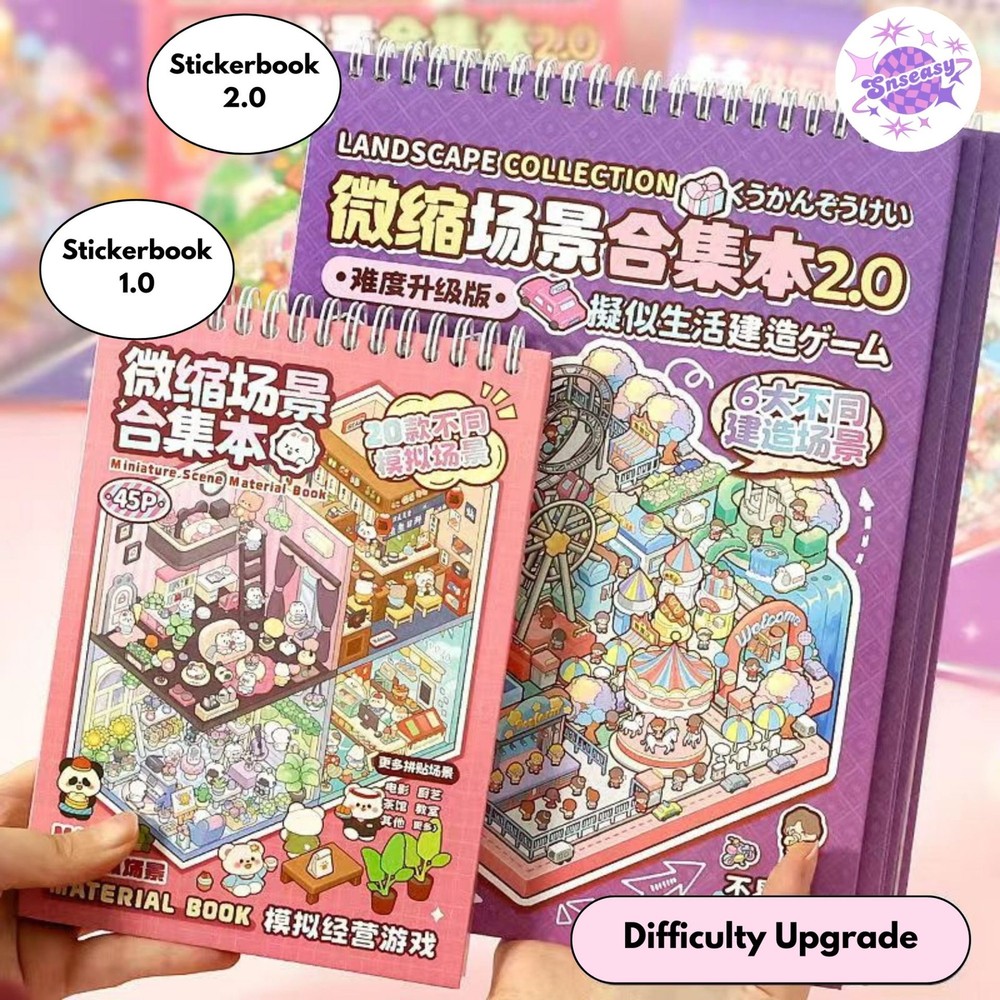 Miniature 3D Scene Stickers Scrapbook, 32 Unique Themes 1.0+2.0 for Best Gift