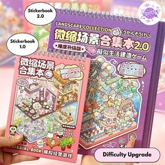 Miniature 3D Scene Stickers Scrapbook, 32 Unique Themes 1.0+2.0 for Best Gift