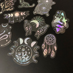 10 Pack Mix Holographic Laser Silver Transparent Stickers Waterproof Sun Moon