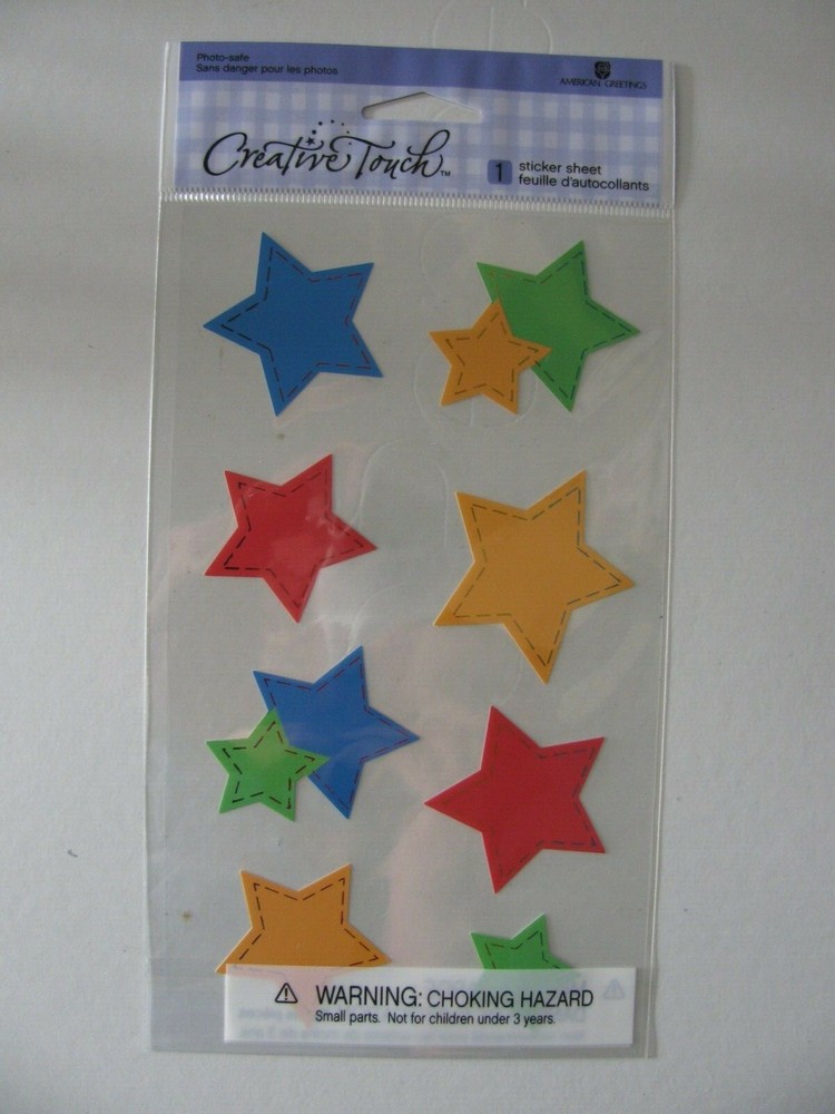 Creative Touch Stickers STITCHED STARS Primary Colors NIP