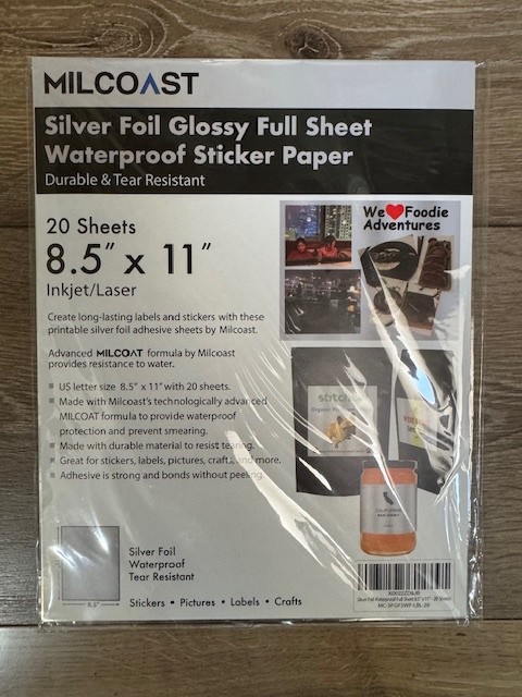 Silver foil glossy full sheet waterproof sticker paper by Milcoast inkjet/laser