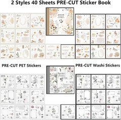 40 Sheets Sticker for Adults Journaling, Washi and PET Materials, Ephemera Aest