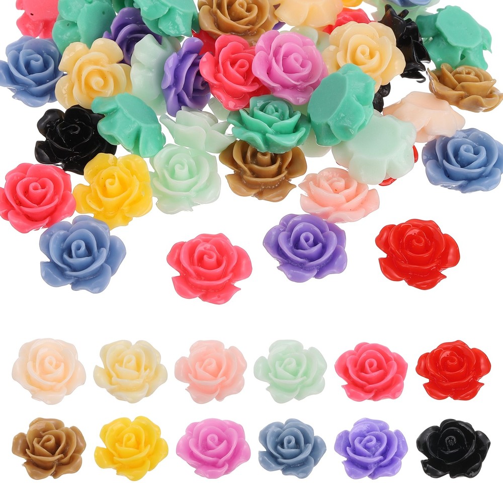 15mm Resin Rose Flatback Charms, 60 Pcs Cabochon Embellishment, Mixed Colors