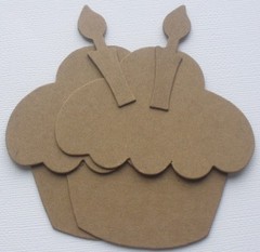 {3} LARGE CUPCAKE w/ CANDLE – Birthday Bare Chipboard Die Cuts – 5″ assembled