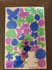 Vintage Foil Sticker Sheets ~ Purple Green Blue Teddy Bear Footprints Music Star