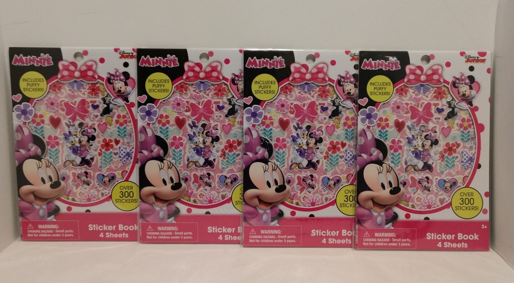 NEW~ Disney Junior MINNIE MOUSE Sticker Book Lot of 4 Pkgs 300 Each,Puffy,Floral