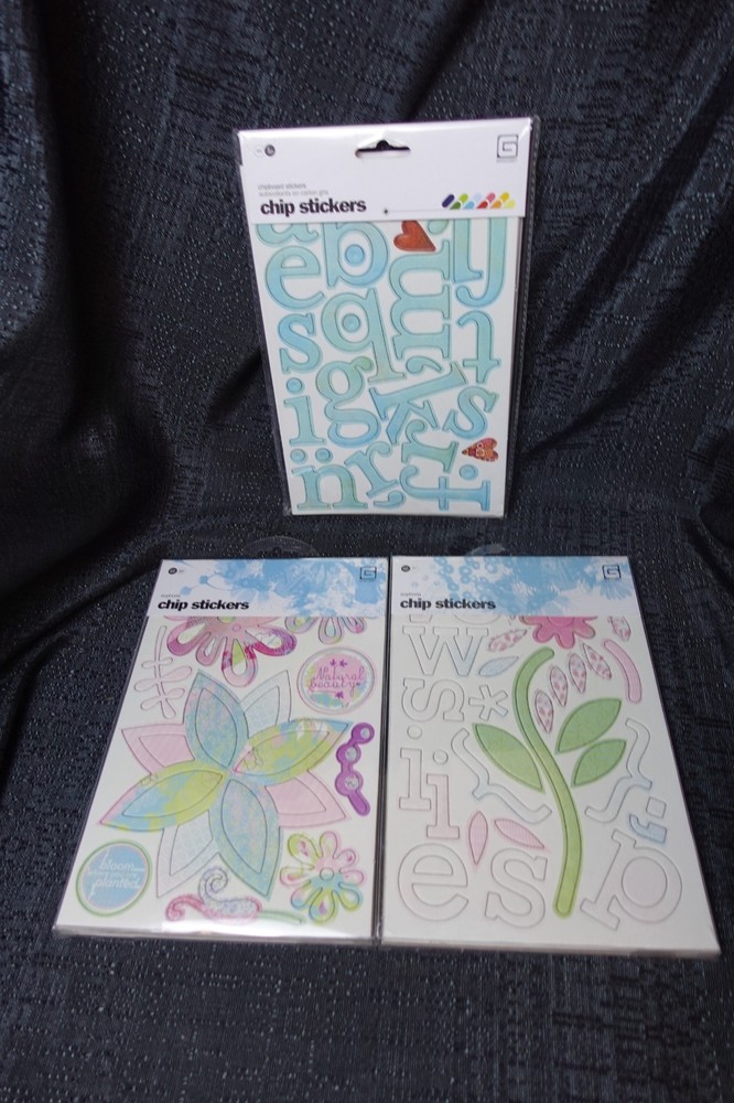 Basic Grey Chipboard stickers lot of 3 / floral / alphabet