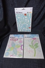 Basic Grey Chipboard stickers lot of 3 / floral / alphabet