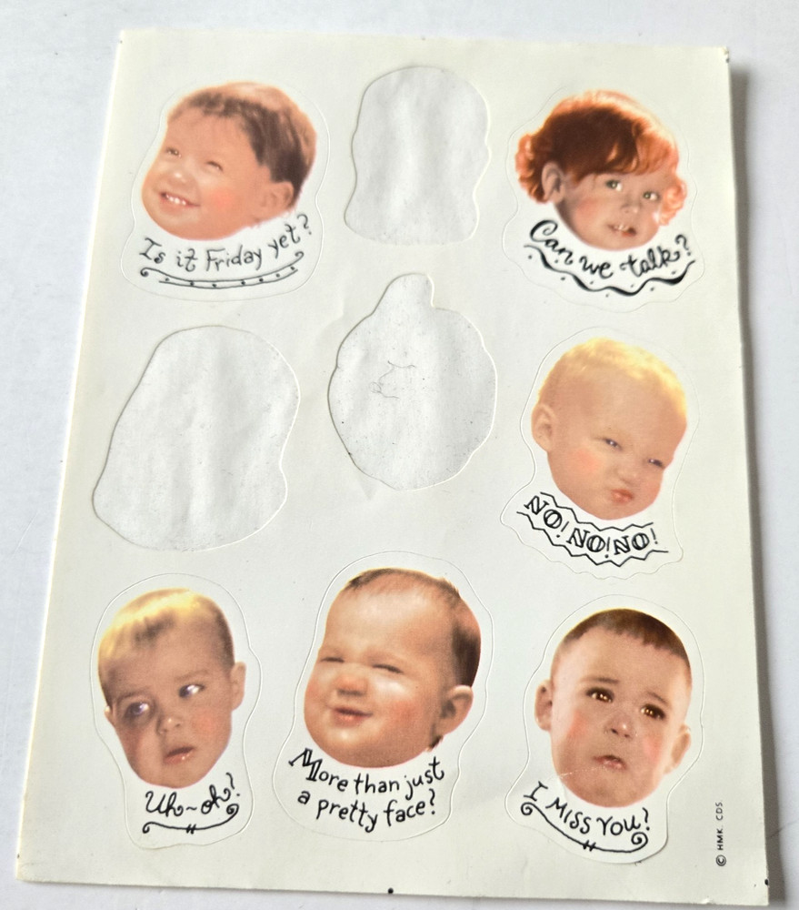 Vintage Sticker Sheet Hallmark Funny Baby Faces Kids