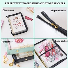 Reusable Sticker Book Organizer Binder with Zipper Closure, PU Leather Releas…