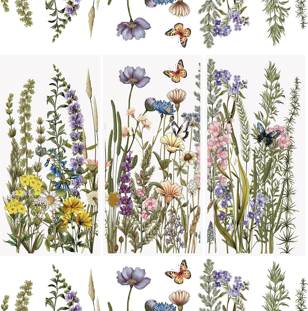 3 Sheets Rub on Transfer Stickers, Wild Flowers and Plants Pattern