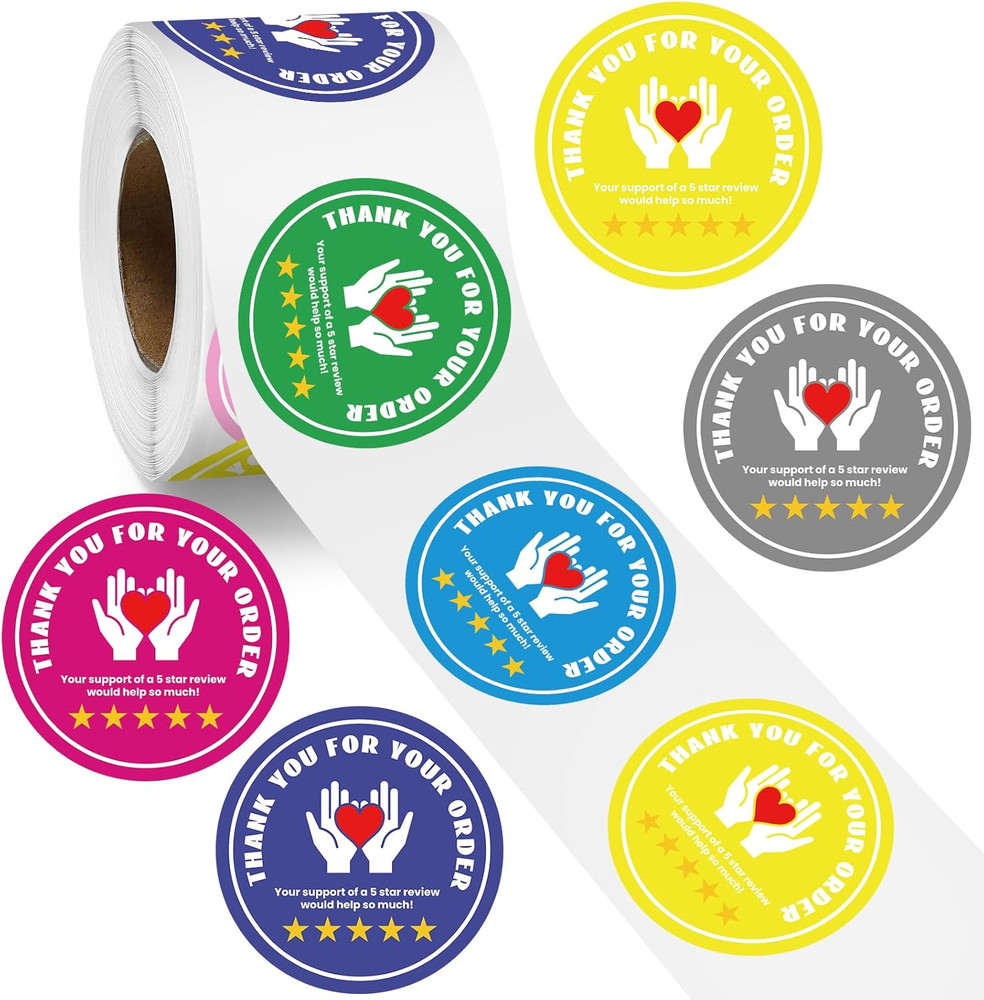 2 Inch Thank You for Your Order Stickers 5 Star Review Delivery Labels Freshness