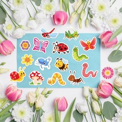 300Pcs Spring Insect Foam Stickers – Cute Cartoon Flowers, Butterflies, Bees & A