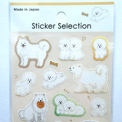 Kawaii White Dog Sticker Sheet Samoyed Poodle Bichon Frise Japan Made