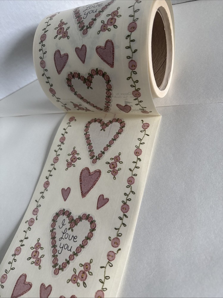I Love You Sticker ROLL Daisy D’s Scrapbook Stickers Heart Flowers Pink Border