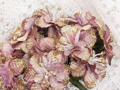 PINK ORCHID & GOLD Glitter CAPRI – 24Pk FABRIC 35mm Across Wire Stems 7-8cm MHZ