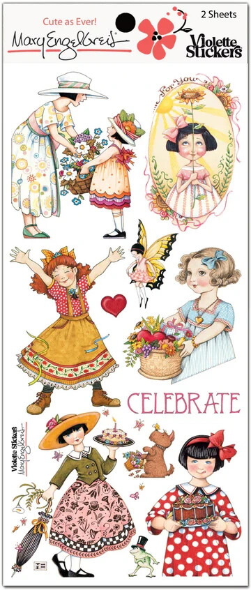Mary Engelbreit Stickers 2 Sheets Whimsical Celebrate Girls Cakes Flowers Dog