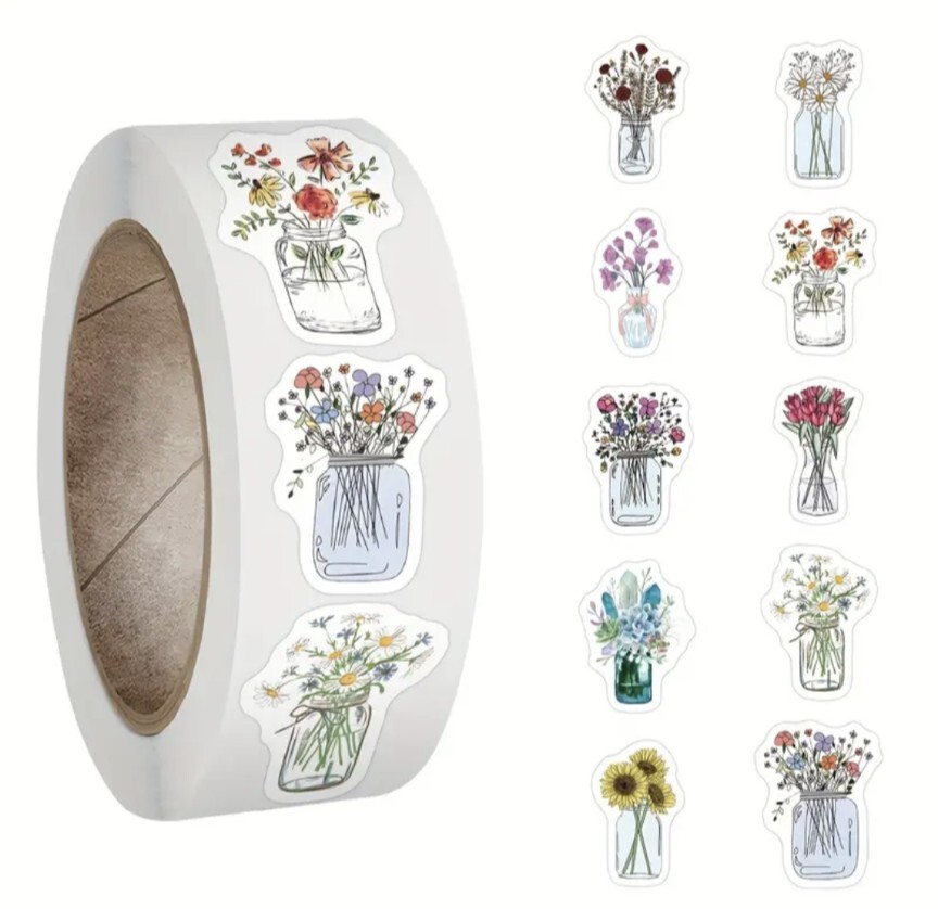500 pcs Sticker Roll Various Floral Theme Designs Semi Gloss Self Adhesive #B