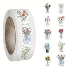 500 pcs Sticker Roll Various Floral Theme Designs Semi Gloss Self Adhesive #B