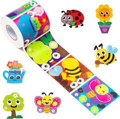300Pcs Spring Themed Face Stickers Roll – Butterfly Ladybug Insect DIY Crafts