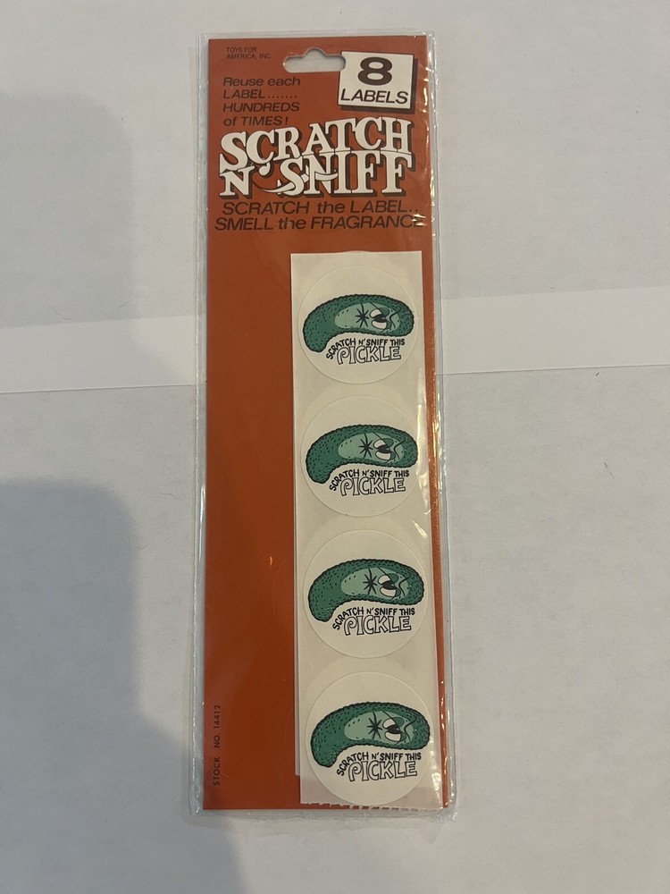 Toys for America Pickle Scratch and Sniff Stickers Sealed 1980s Vintage