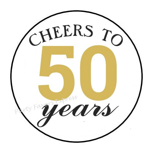 30 CHEERS TO 50 YEARS ENVELOPE SEALS LABELS STICKERS PARTY FAVORS 1.5″ ROUND