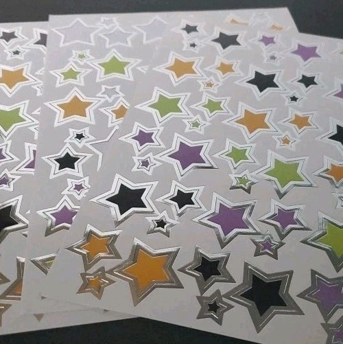 Star Stickers Vtg Halloween Purple Green Orange Black Silver Foil Outline