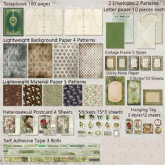Vintage Scrapbooking Supplies Kit, 185Pcs Junk Journal Kit with Scrapbook Paper